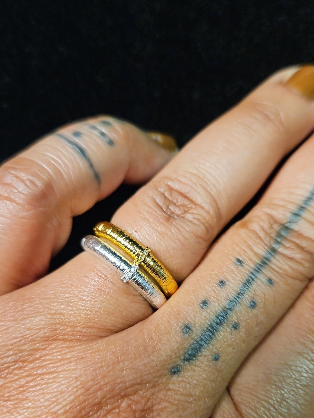 Gold and Silver, Mixed Metal Textured Rings